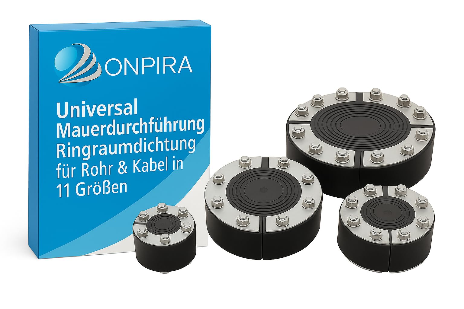 Onpira® Universal Mauerdurchführung Ringraumdichtung für Rohr & Kabel in 11 Grössen und 2 Materialen (Edelstahl V2A 200mm)