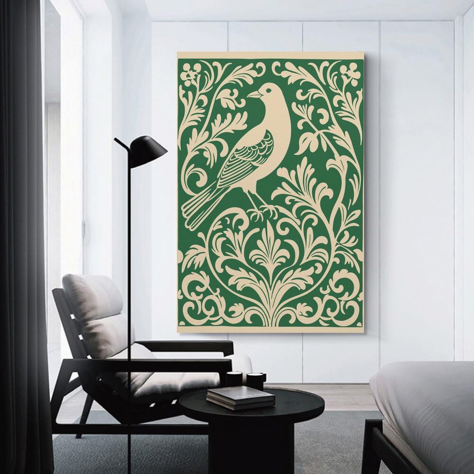 Junmoney Room Decor Wall Art Bird And Floral Ornament Illustration, 16x24inch(40x60cm), for Flats, Guest Rooms Or Compact Rooms, Wall Decor with Flexible Room Appeal