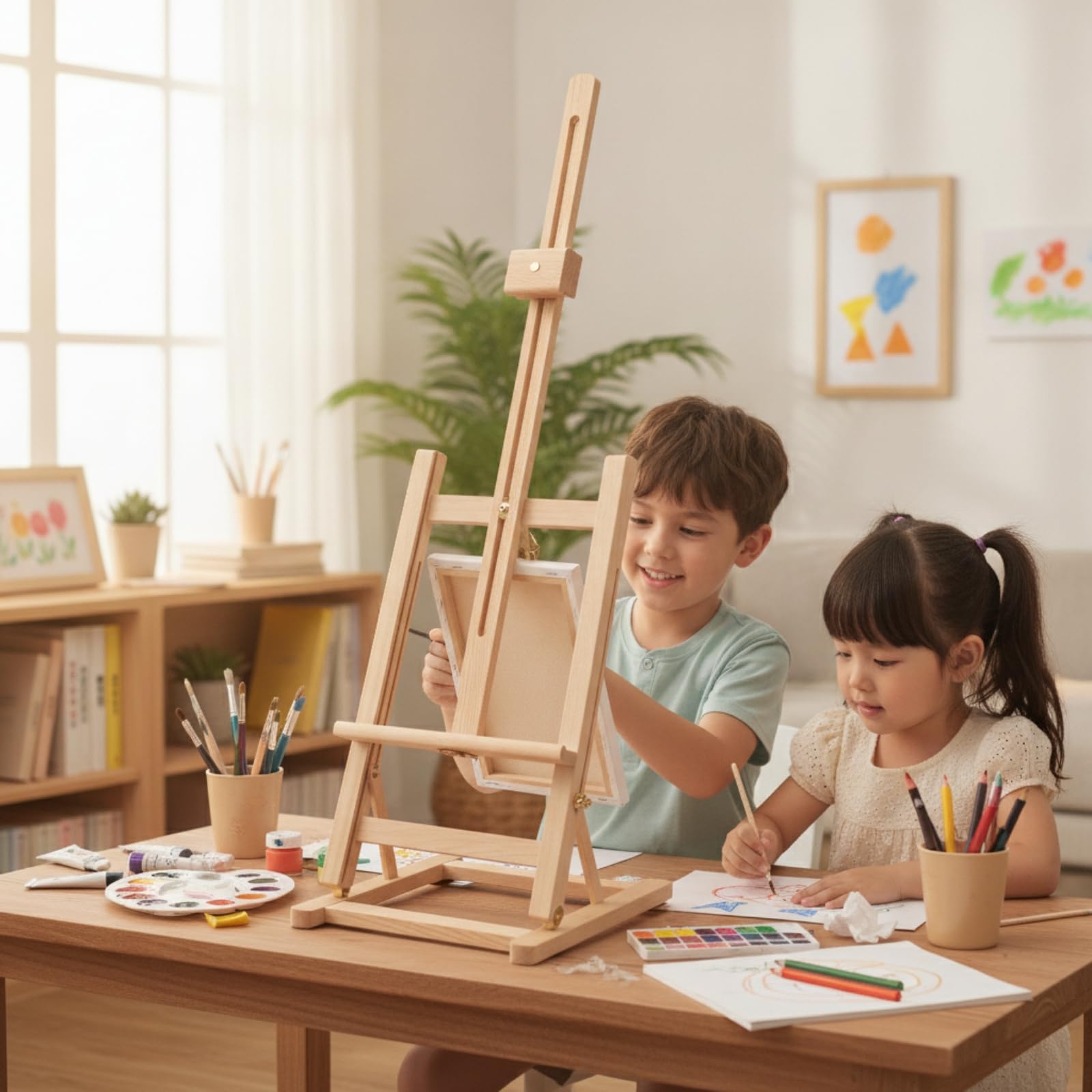 Cavalletto da Tavolo in Legno Salvaspazio Cavalletto Pieghevole in Legno Robusto Cavalletti per Artisti, Bambini, Studio, Scuola