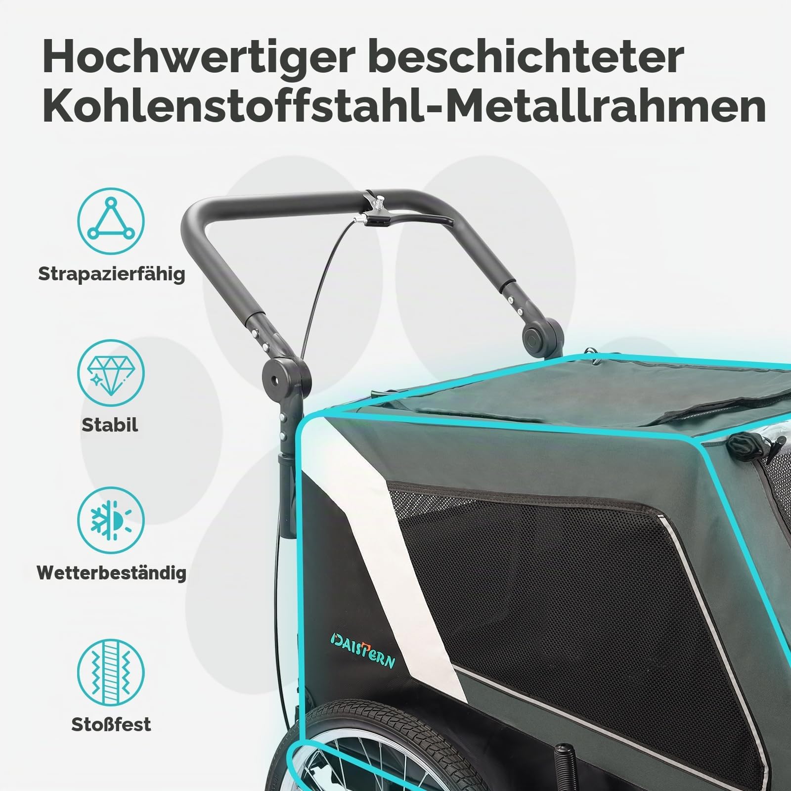 DAISTERN Fahrradanhänger Hunde bis 45KG, 3 in 1 Hundeanhänger Gefedert für Fahrrad & Hundebuggy mit Bequemes Sitzkissen, Verdicktes Oxford-Gewebe, Mehrfach-Bremse, Anhängerkupplung für Fahrrad E-Bike Haustier