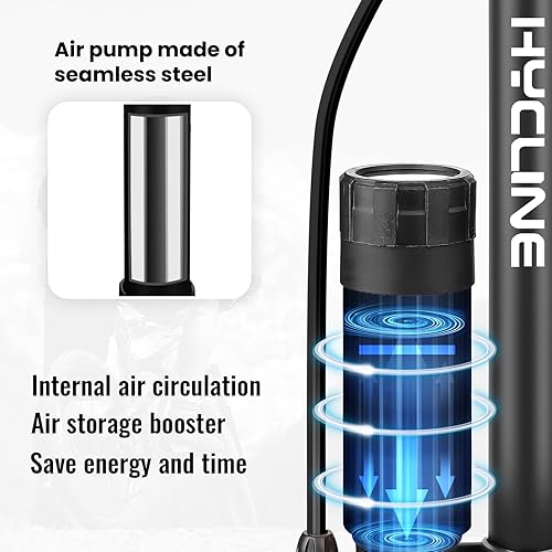 Miniatura 4 de Hycline Bomba portátil para bicicleta de piso bomba de neumáticos de bicicleta - Bombas de aire de alta presión de 150160 PSI con válvula Presta y