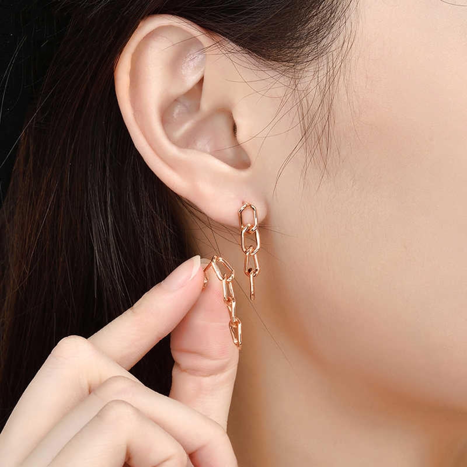 Pendientes colgantes de oro rosa de 9 quilates, 14 quilates y 18 quilates, para mujer, oro auténtico