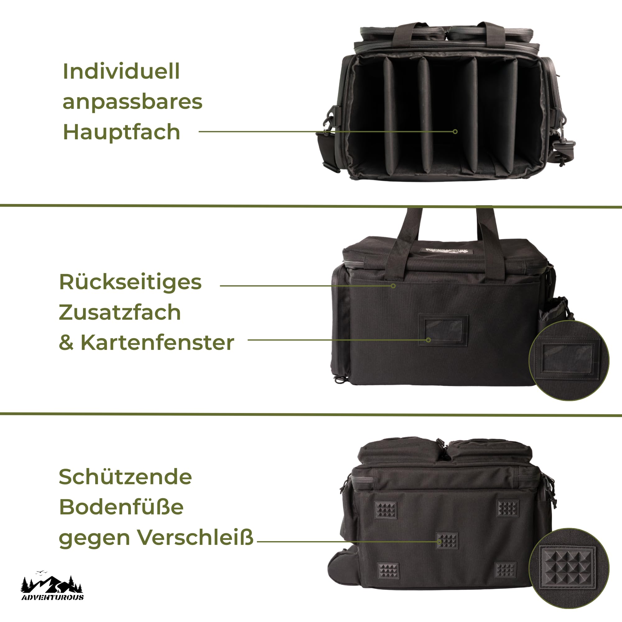 ADVENTUROUS Range Bag [Mehrfachschutz für Dein Equipment durch FortiLock-System] Waffentasche Kurzwaffen | Einsatztasche | Pistolentasche | Ideal für Schießsport