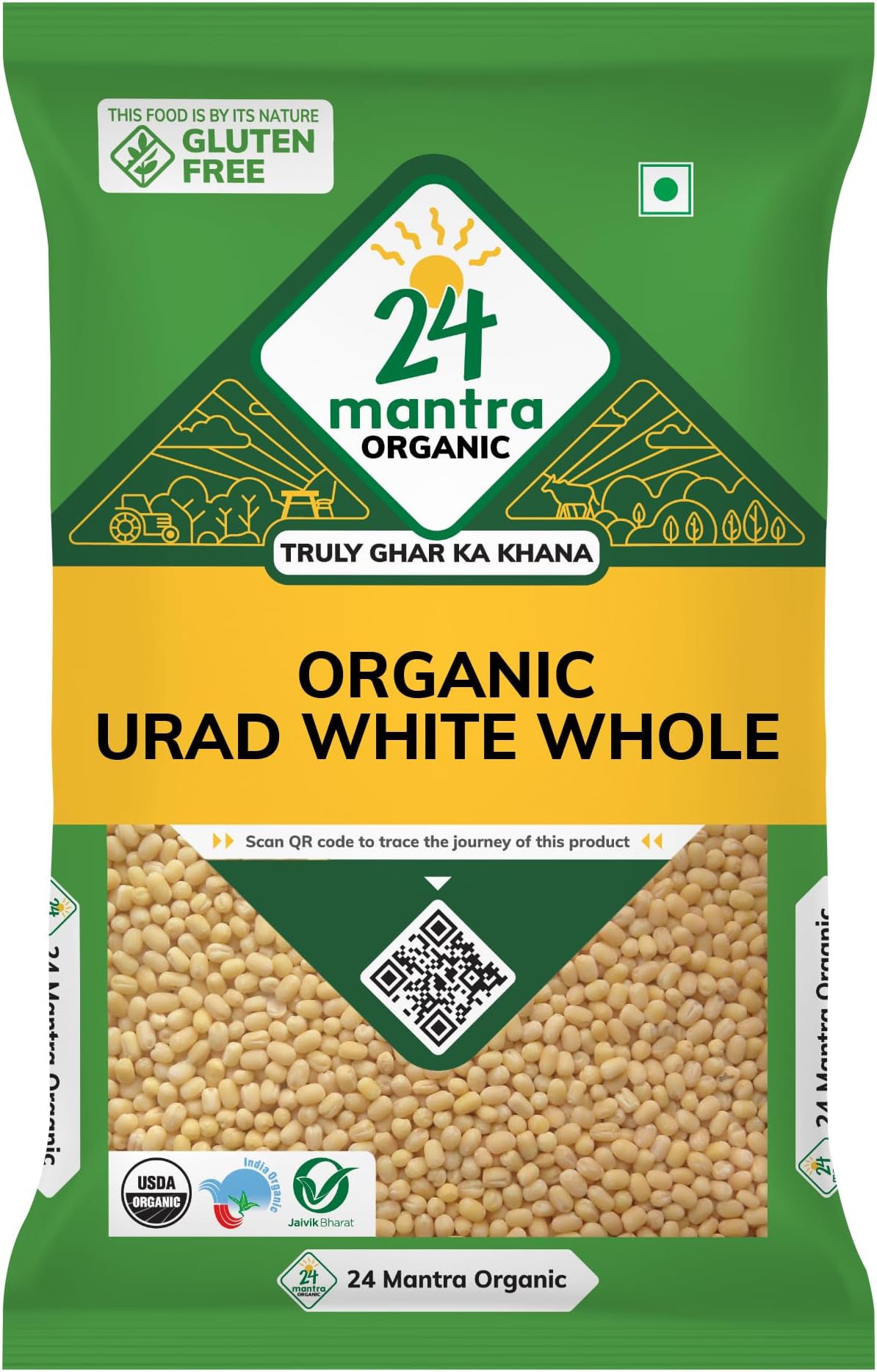 24 Mantra Organic Unpolished Urad Dal White Whole/Minapa Pappu - 500gms | Pack of 1 | 100% Organic | Chemical Free & Pesticides Free | Free From Impurities | Unadulterated | Natural Protein Source