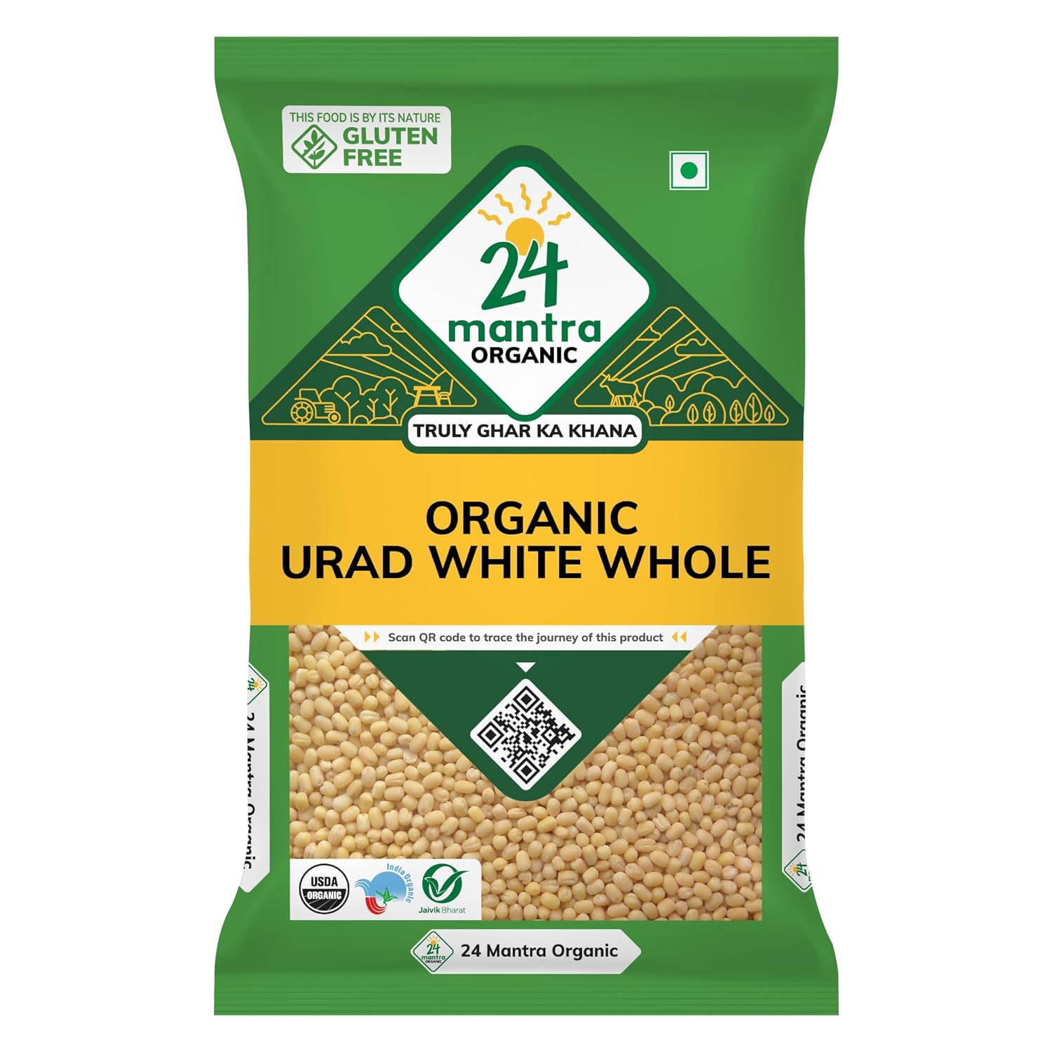 24 Mantra Organic Unpolished Urad Dal White Whole/Minapa Pappu – 500gms | Pack of 1 | 100% Organic | Chemical Free & Pesticides Free | Free From Impurities | Unadulterated | Natural Protein Source