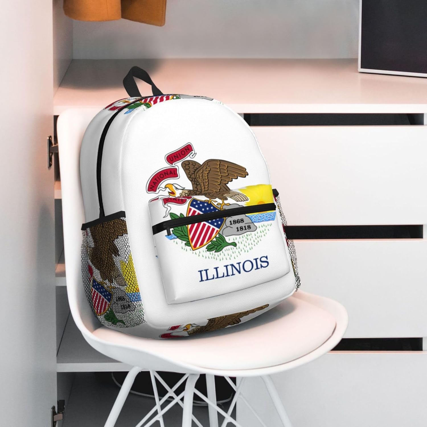 Illinois State Flag Backpack Large Sports Bag, Best for Basketball, Soccer, Volleyball, Swim, Gym, Travel