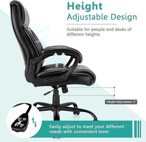 Miniatura 5 de Giantex - Silla de oficina para el hogar respaldo alto de 400 lbs silla ejecutiva grande y alta de piel ergonómica con base de metal respaldo