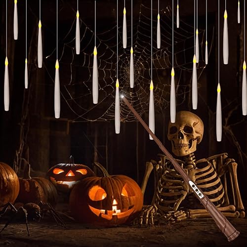 Leejec Velas flotantes con control remoto de varita mágica (temporizador de 618 horas), 20 velas cónicas colgantes sin llama de 6.1 pulgadas, luz disponible en Yaxa Colombia