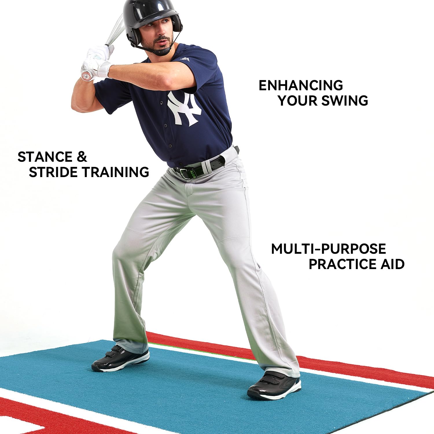 GSK Baseball Hitting Mat Red Blue 6x12 FT |3,8x10 FT Dual Color Turf Batting Practice Mats EVA Foam Non-Slip Backing Roll-Up Indoor Training Softball Coach Teaching Swing