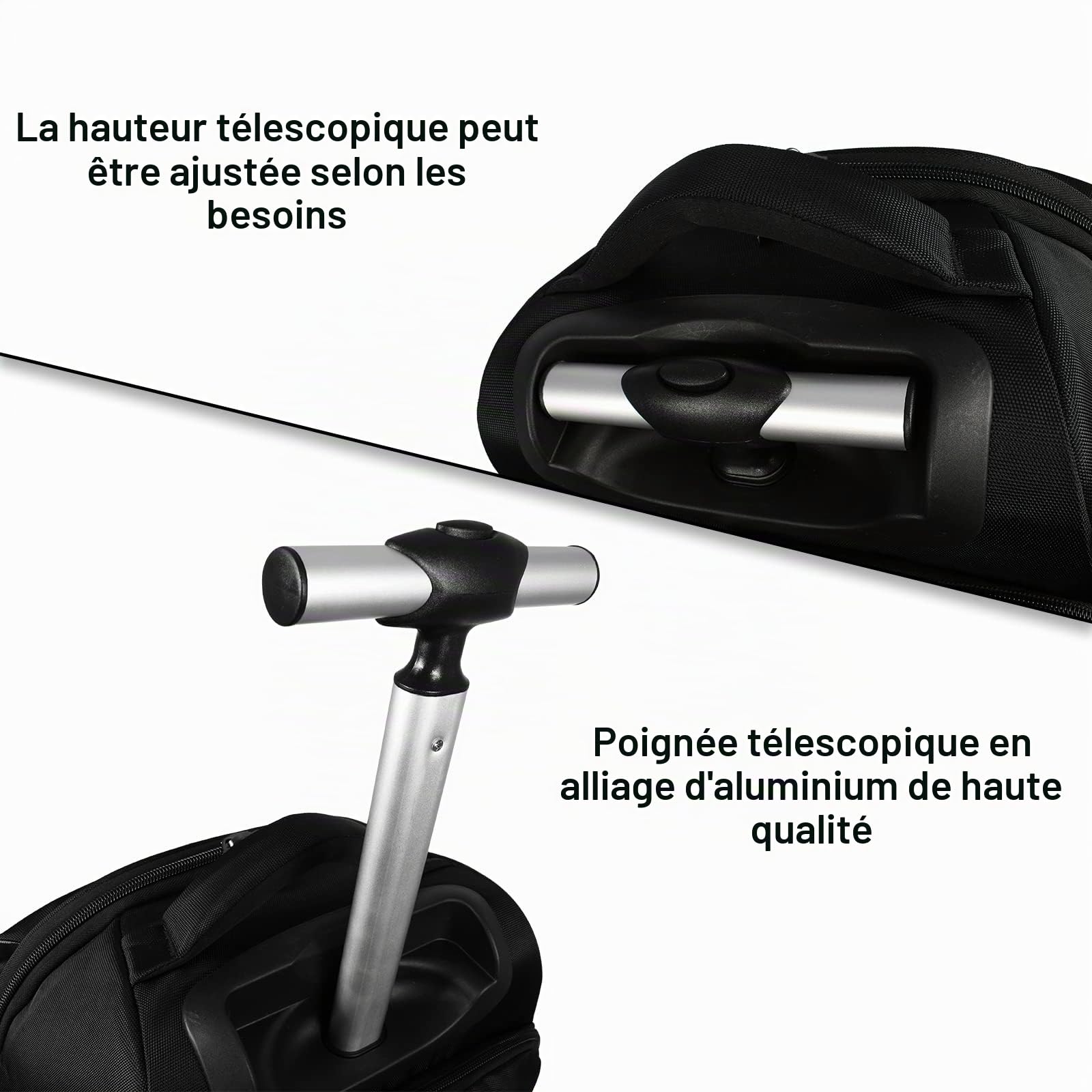 Hivexagon Sac à Dos Ordinateur Portable à Roulettes, 19 pouces Sac à Dos à Roulettes résistant à l'eau Cartable a Roulette - parfait pour les voyages, les étudiants et les affaires (noir)