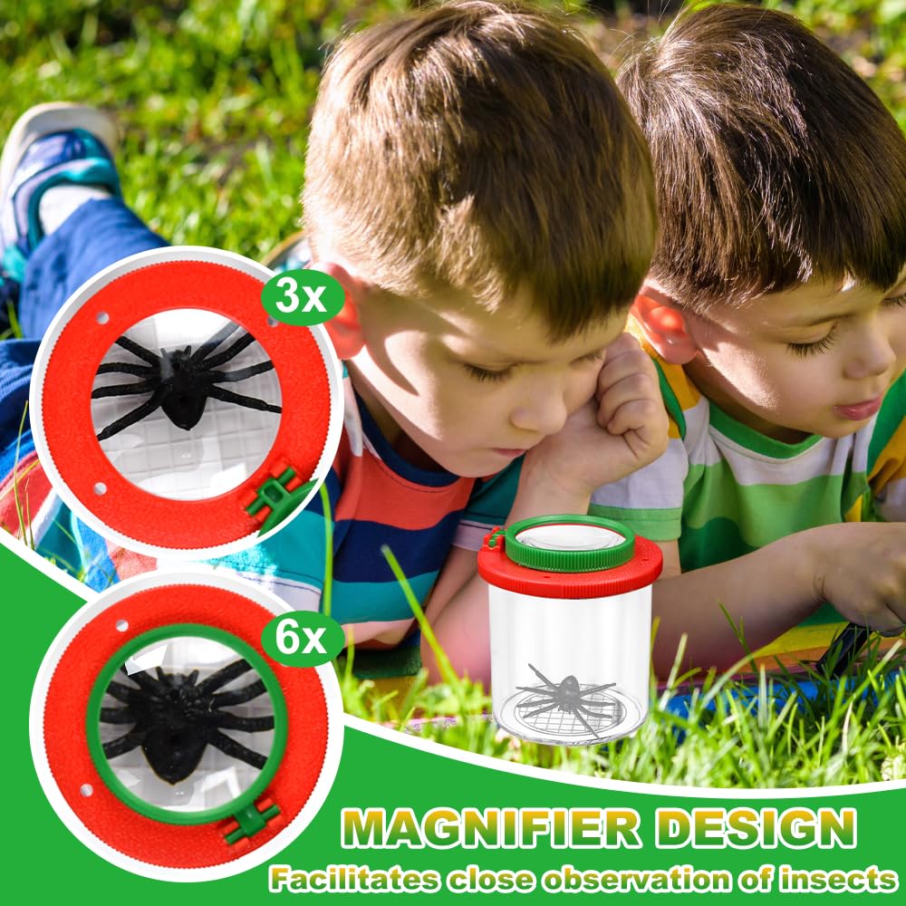 4 Stück Becherlupen für Kinder Becherlupe Lupenglas für Kinder Set Insekten Viewer für 3-Fach/6-Fach Lupenbecher Set Insektenfänger mit Pinzette Kleinkindspielzeug für Outdoor Natur Erkundung