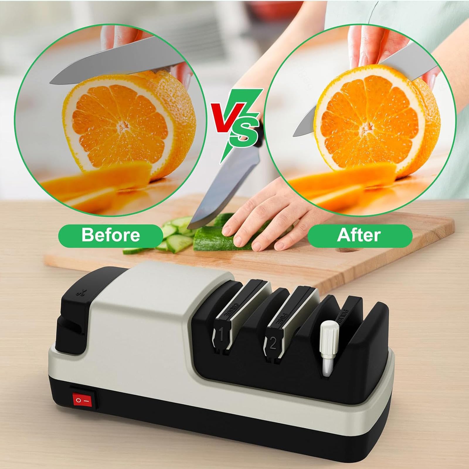 Affilacoltelli Professionale Elettrico, 4 in 1 Arrota Coltelli, Con Abrasivi Diamantati Al 100% E Guide Angolari Di Precisione Affilatore Coltelli,Silver