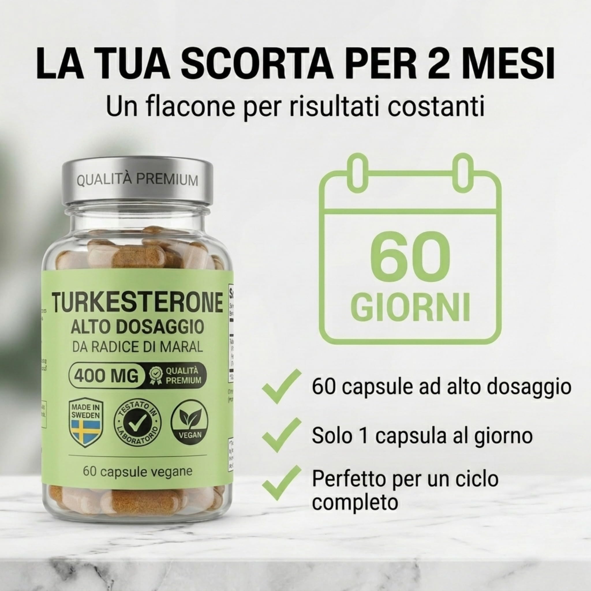 NOOP Turkesterone 400 mg, Integratore Testosterone Uomo, Booster Massa Muscolare e Forza – Radice di Maral, Vegano, Prodotto in Svezia – 60 Capsule