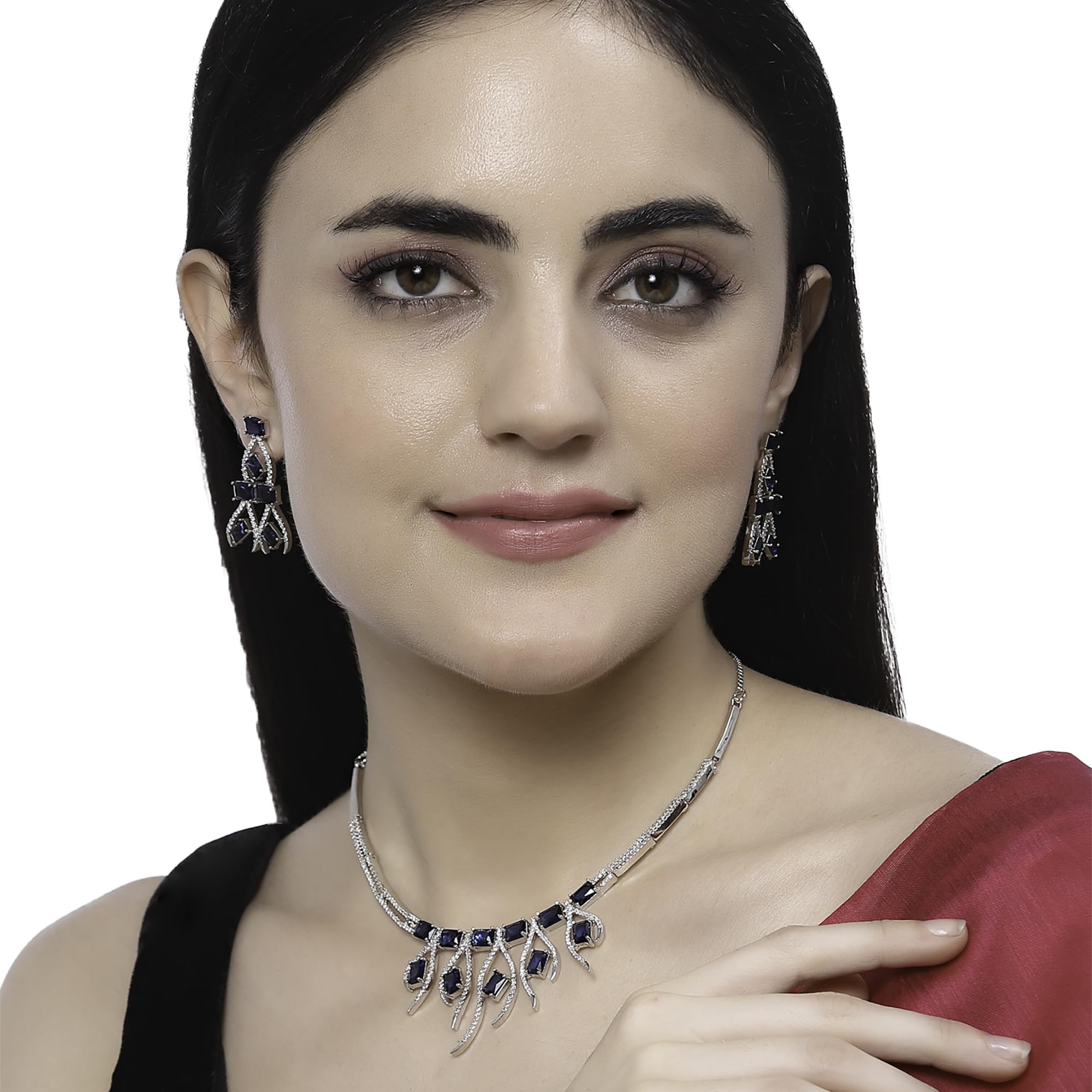 Rhodium-Plated American Diamond Studded Necklace Set