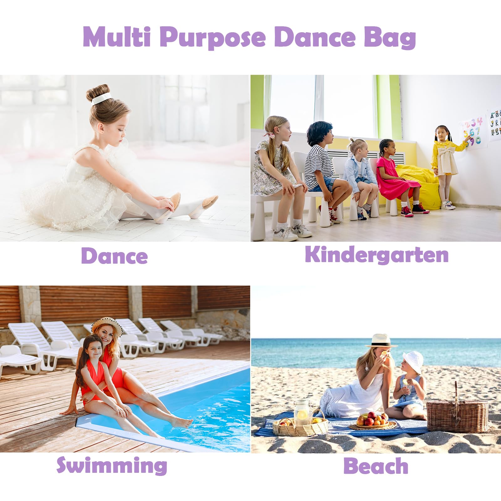 Sac de sport pour fille, Love Purple, Sac de danse pour filles