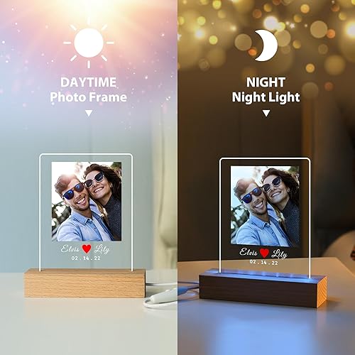 Miniatura 6 de Crezusvo Placa de fotos de acrílico LED personalizada, regalos de aniversario personalizados para parejas con nombres grabados, luz nocturna