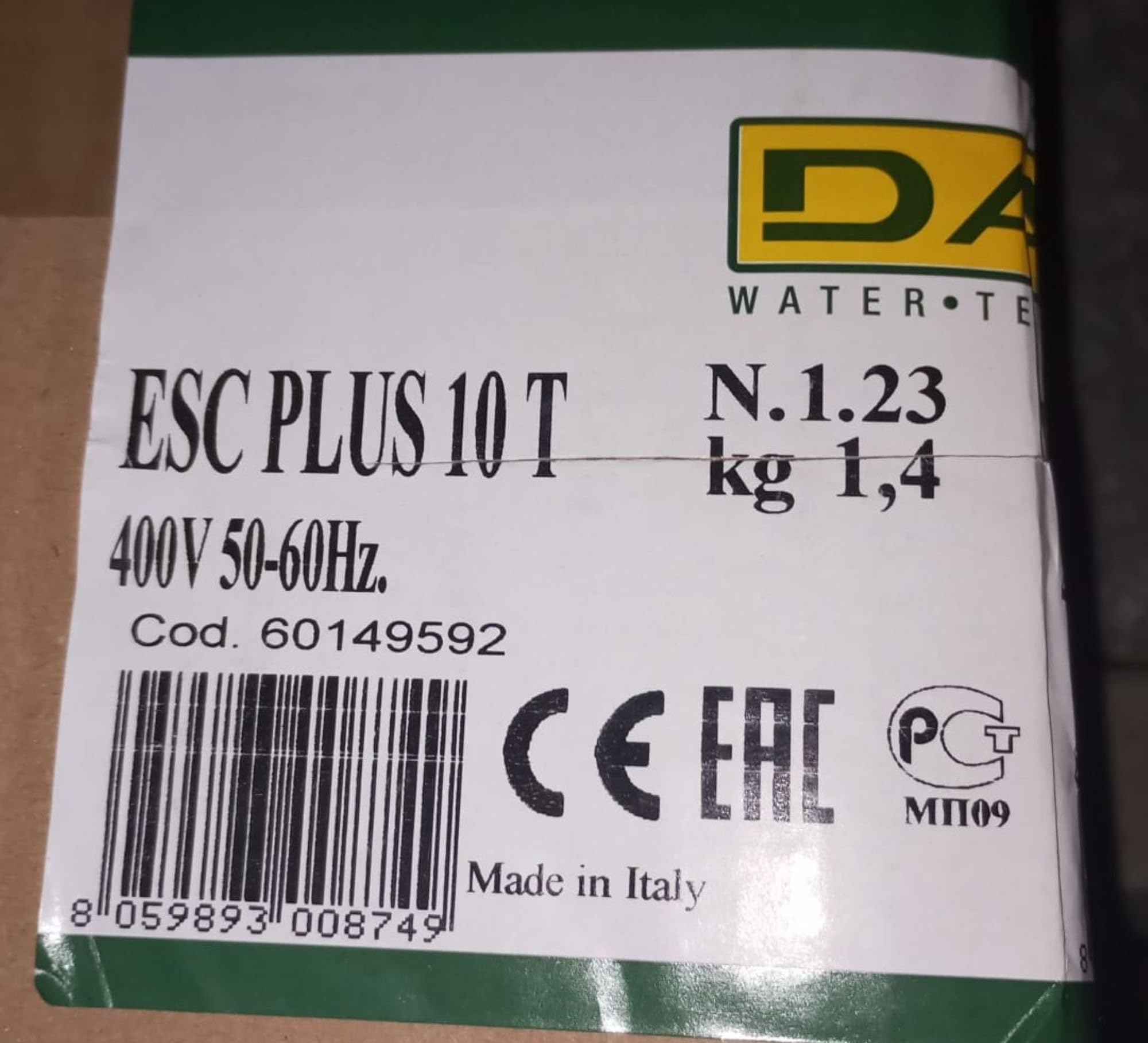 DAB ESC PLUS 10T 3X400V Cuadro electrónico para protección control y control de motor bomba trifásica con arranque directo.