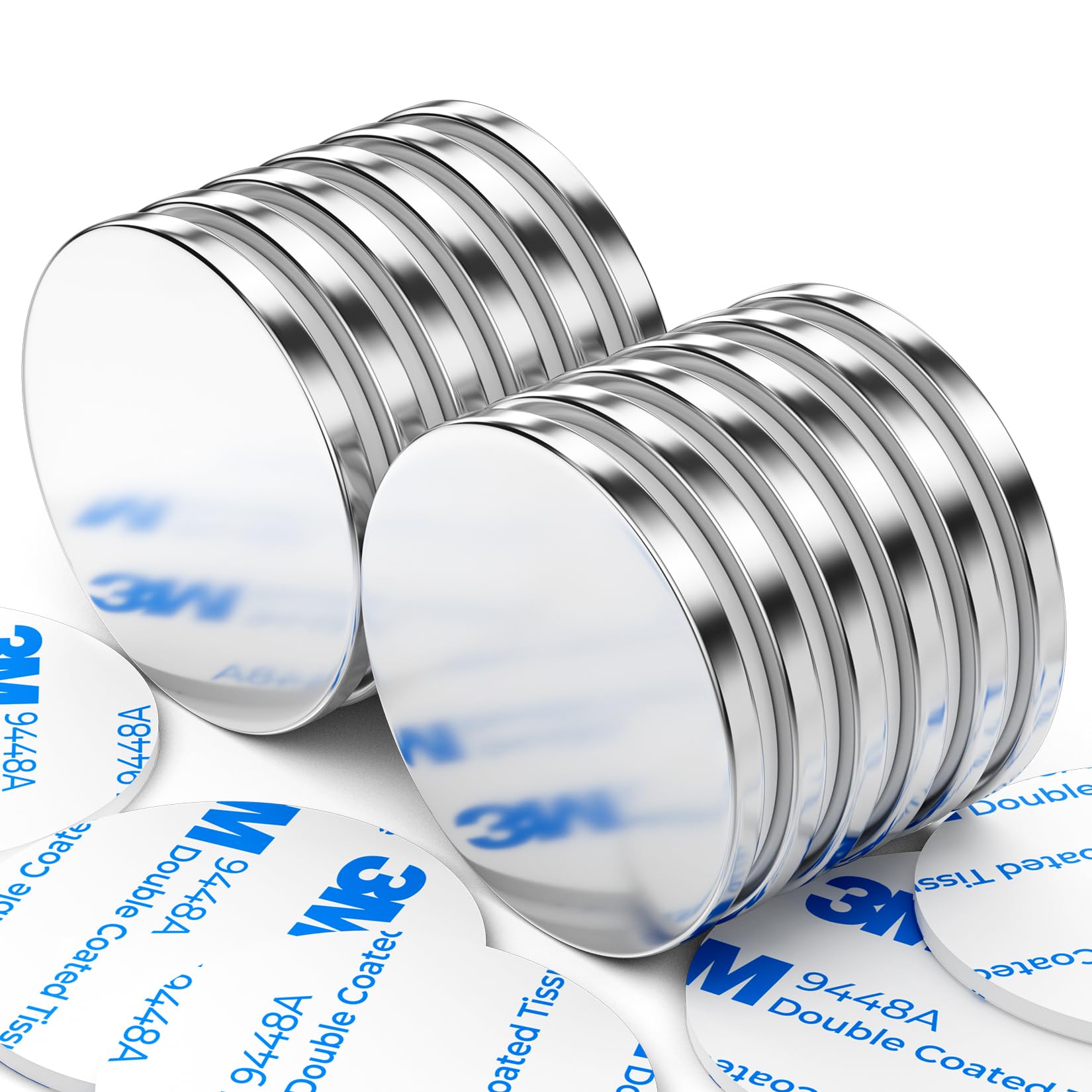 12 Pack Strong Disc Magnets, Fridge Adhesive Magnets, Neodymium Magnet with Double-Sided Adhesive, Fridge, DIY, Building, Scientific, Craft, Office - 0.98 inch x 0.08 inch