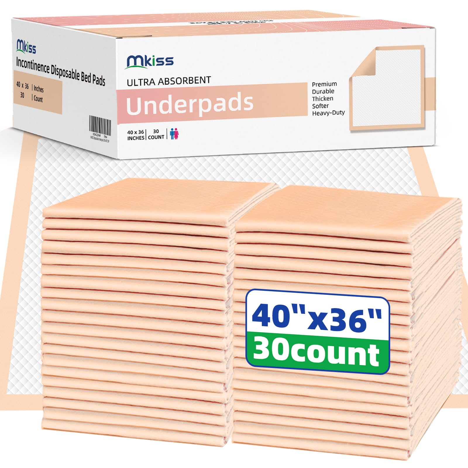 MKISS Extra Large Bed Pads 36" x 40"(25Count), Disposable Heavy Duty Super Absorbent Incontinence Underpads, Extra Strength Chucks Pee Pads for Adults, Children, Babies, Elderly and Pets