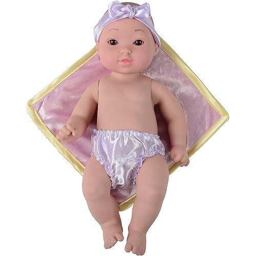 Constructive Playthings Muñeca de bebé tierna de 12 pulgadas, asiática con manta, modelo UNI-204