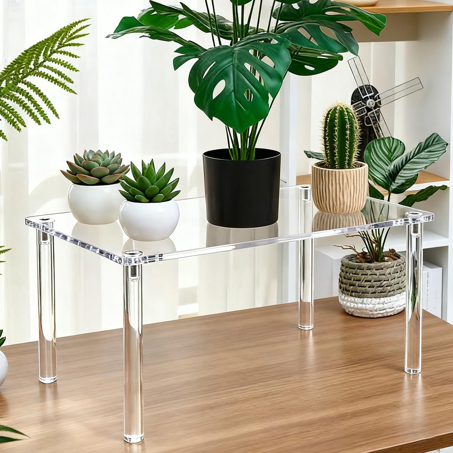 Extra Large 8mm Thick Acrylic Rectangular Display Risers 15.8×9.8×7.9 In Acrylic Shelf Riser 4-Leg Clear Display Stands Action Figure Stand for Decor Collectibles Figures