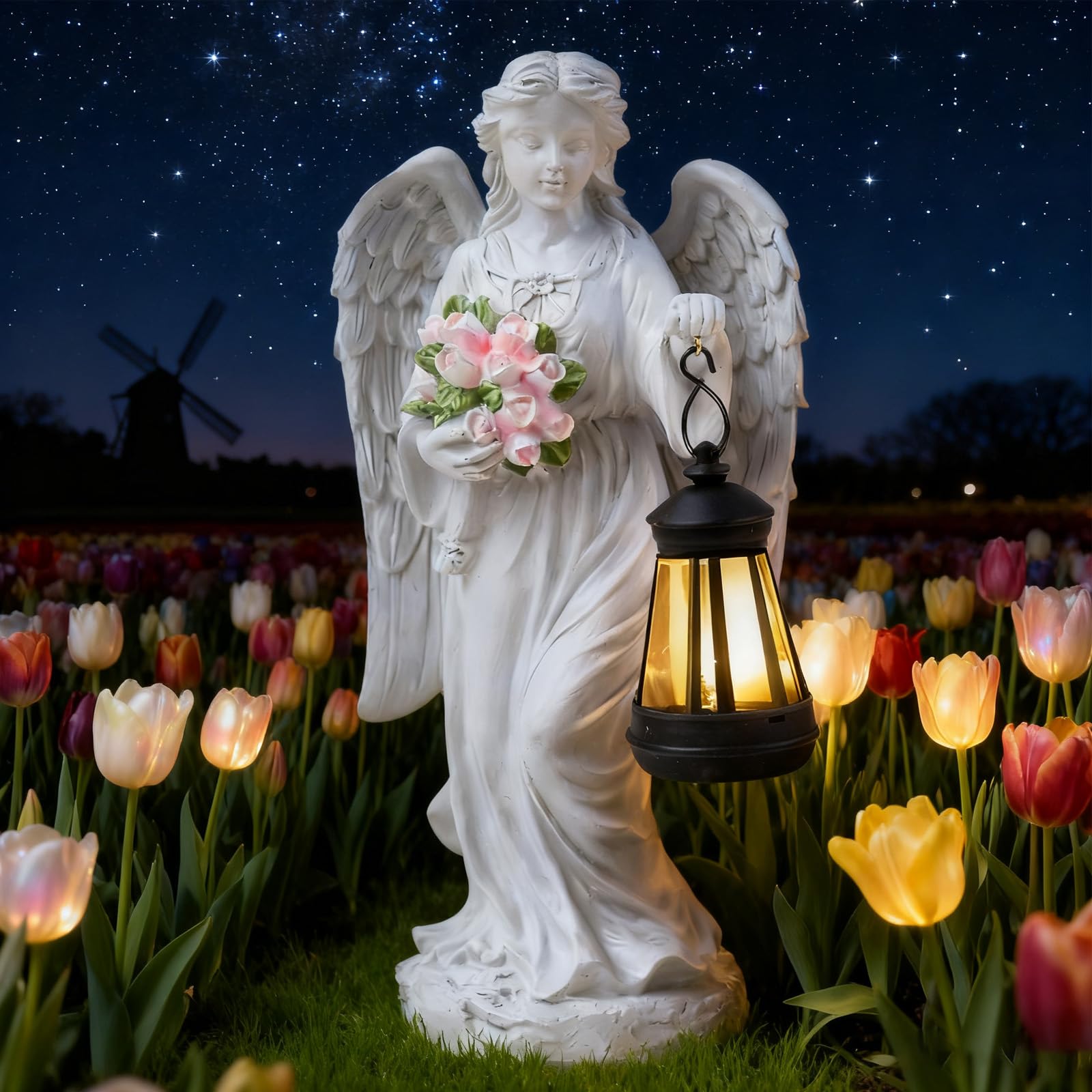 Statuetta di Angelo Sulla Tomba,Statue da Giardino a Forma di Angelo Custode,Figure da Giardino con Angeli Solari,Statue da Giardino Esterno,Decorazione per Esterni, Scultura