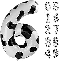 Vista 40 de Globos con números con estampado de vaca, globos de 40 pulgadas del número 0-9 (cero-nueve), globo de vaca para suministros de fiesta de cumpleaños