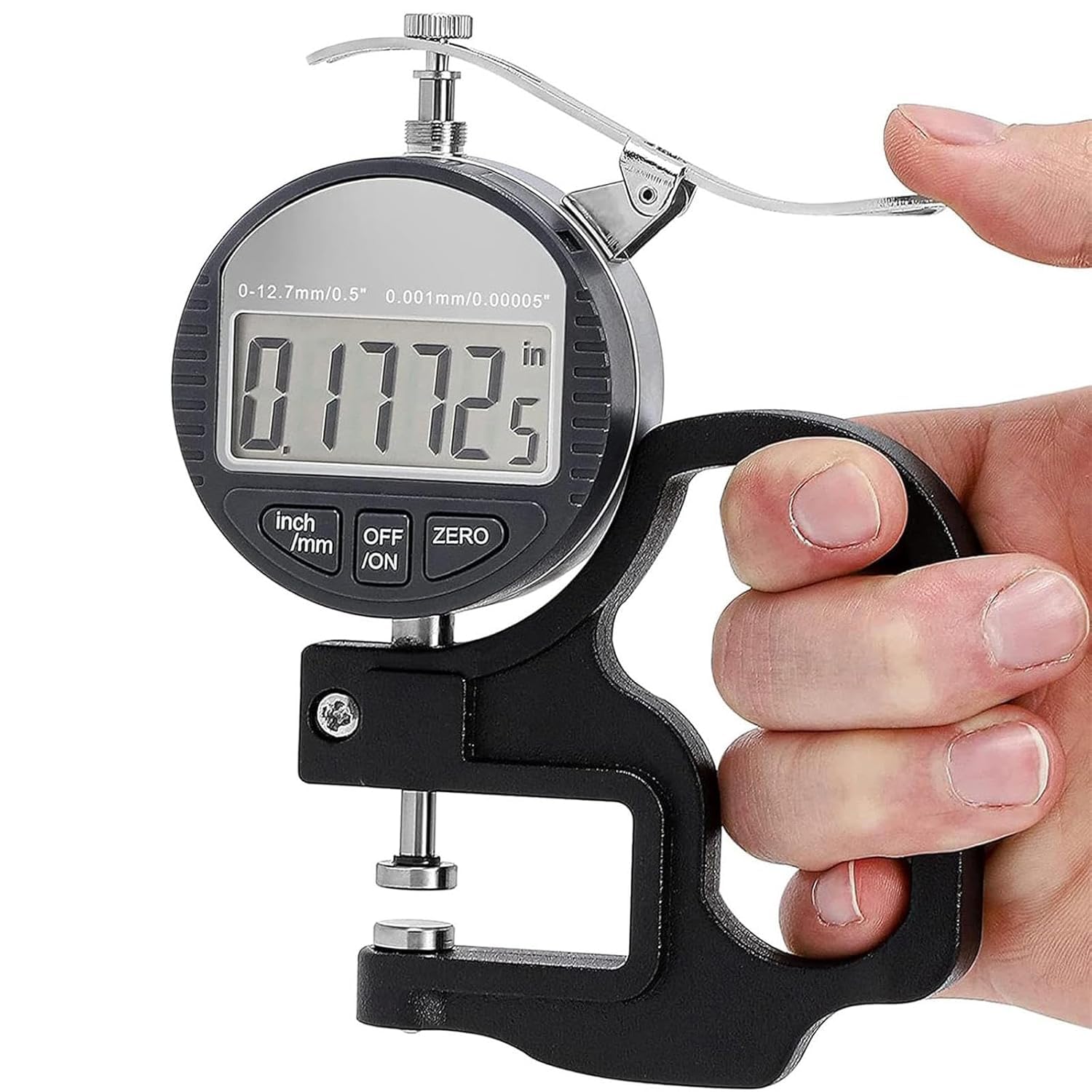 Misuratore di spessore digitale – Strumento di misurazione elettronico per pelle, carta, tessuto, pellicola e filo – Misurazione di precisione fino a 0,01 mm per professionisti e hobbisti