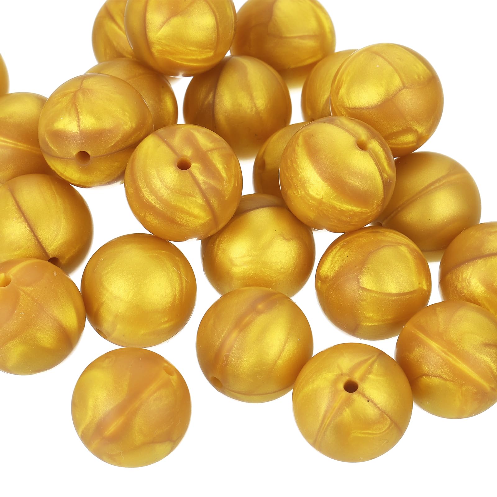 Uxcell 50Pcs 19mm Gold Round Silicone Loose Beads for DIY Jewelry Making