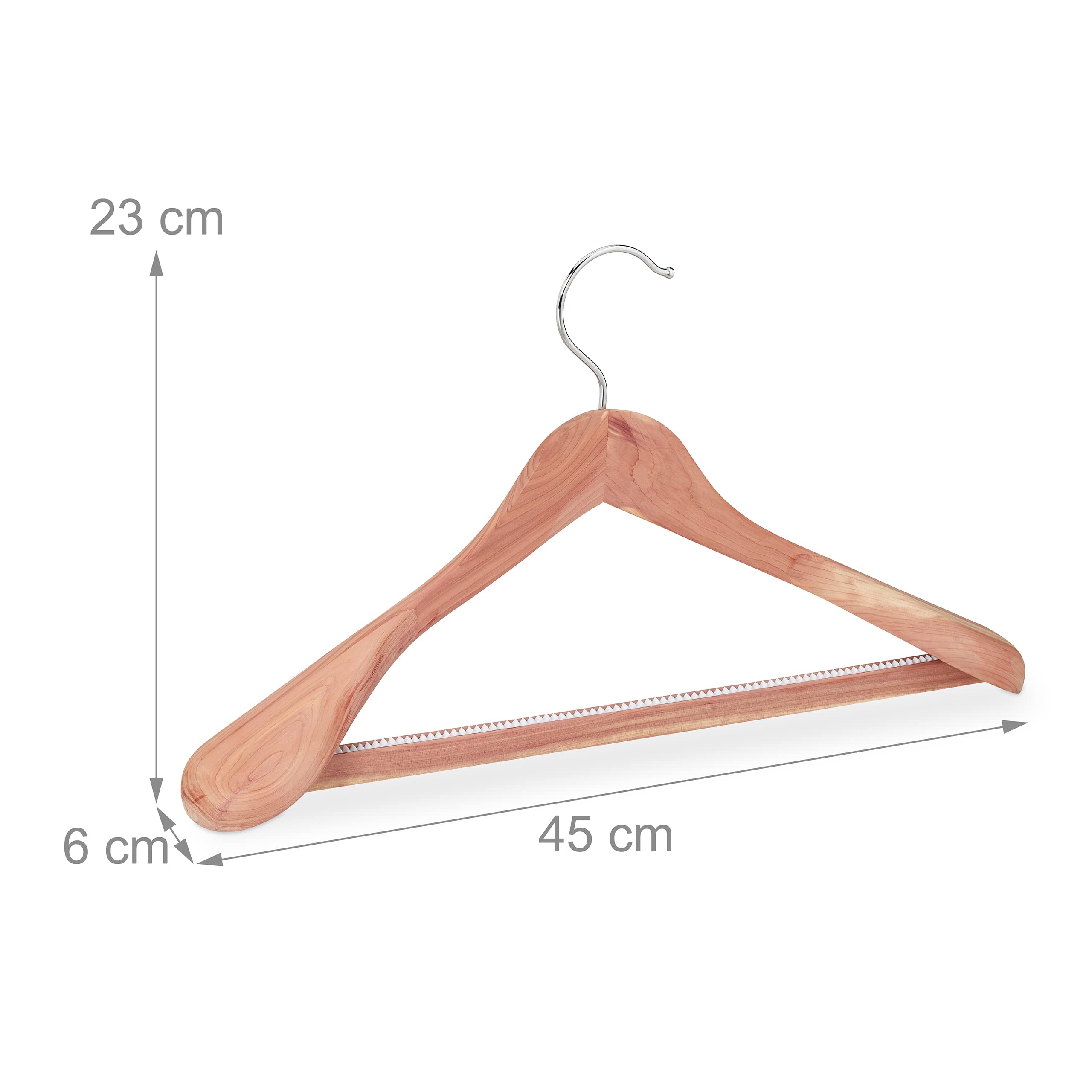 Amber Home Set of 10 Luxury Clothes Hangers, Solid Wood, White, 44.5 cm, Wide Shoulders (5.8 cm), for Jacket, Costume, Jacket, Round Non-Slip Bar