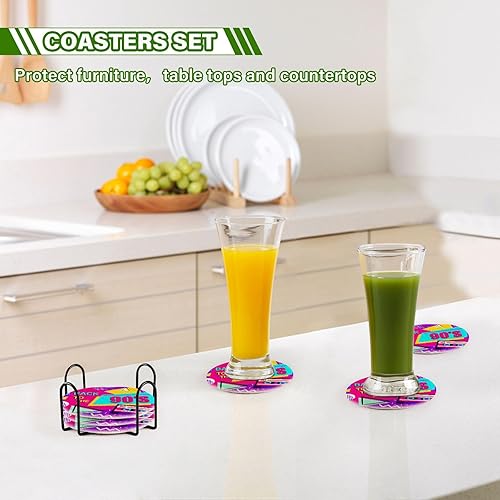 Miniatura 7 de Coasters Absorbant Set of 6 with Holder Coasters for Drinks Absorbent Coasters Porta Vasos para Mesas 90's Retro Style