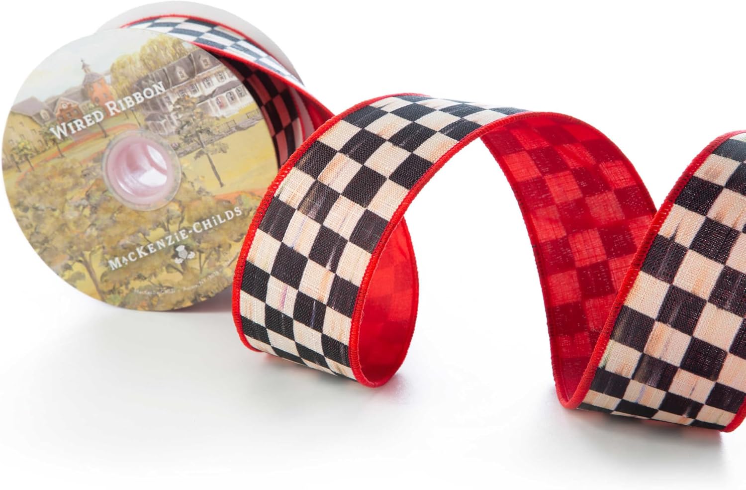 MacKenzie-Childs 2-Inch Red Courtly Check Ribbon, Gift-Wrapping and Christmas-Tree Ribbon, Christmas Decorations, 30' Long