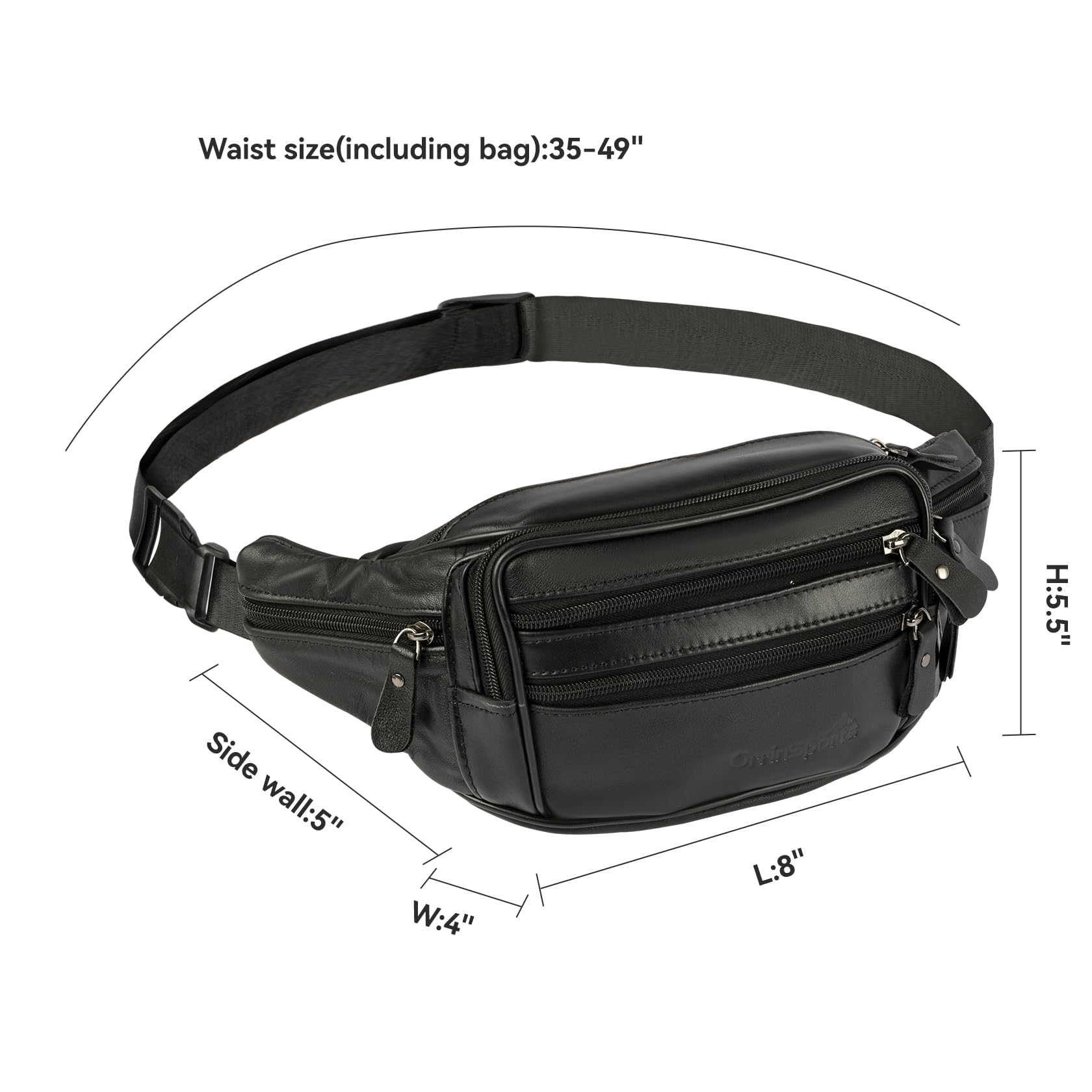Marsupio in pelle per uomo e donna, marsupio in vera pelle con cinghia regolabile, marsupio con tasche multiple per viaggi, sport, corsa, ciclismo, escursionismo, 810#nero, 809#nero