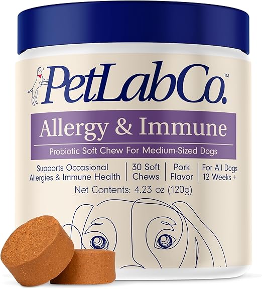 PetLab Co. Allergy & Immune Daily Probiotics for Dogs. Supports Yeast Production, Seasonal Allergies, Intermittent Itchiness, Gut & Digestive Health for Medium Size Dogs - 30 Chews