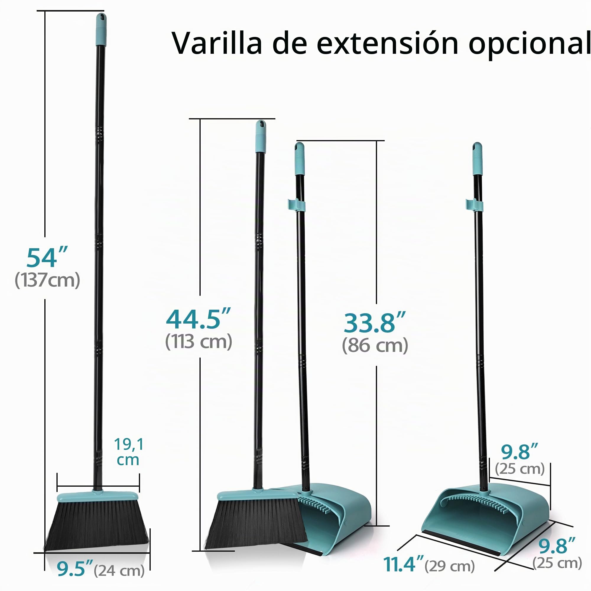 JEHONN Recogedor Plegable y Escoba de Mango Largo 137 cm, Cepillo Barrer y Recogedor Vertical con Peine Dientes para Interior Casa Cocina