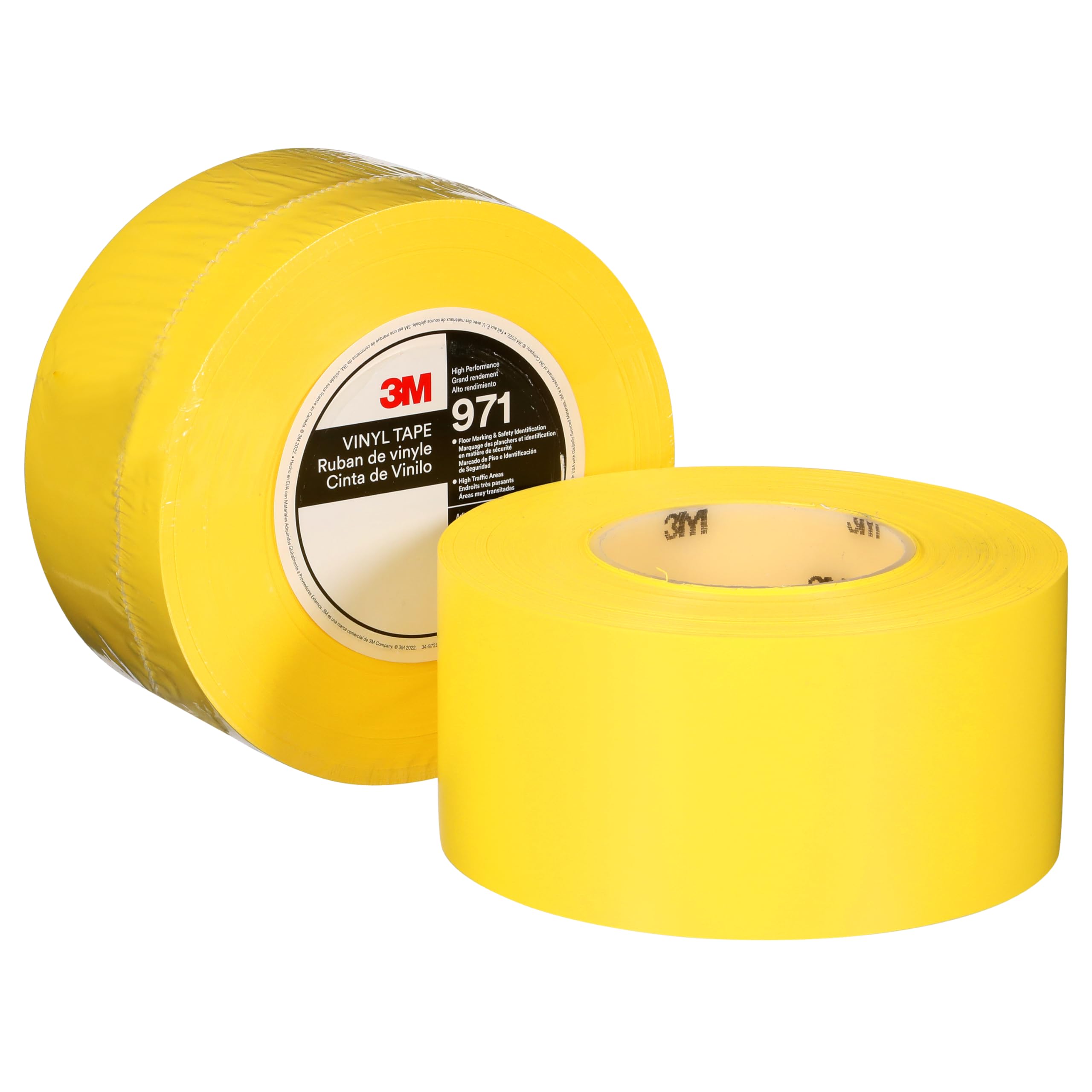 3M Trwała taśma do oznaczania podłoża 971, żółta, 76,2 mm x 32,9 m, 0,43 mm, pakowana pojedynczo do wygodnego wyjmowania