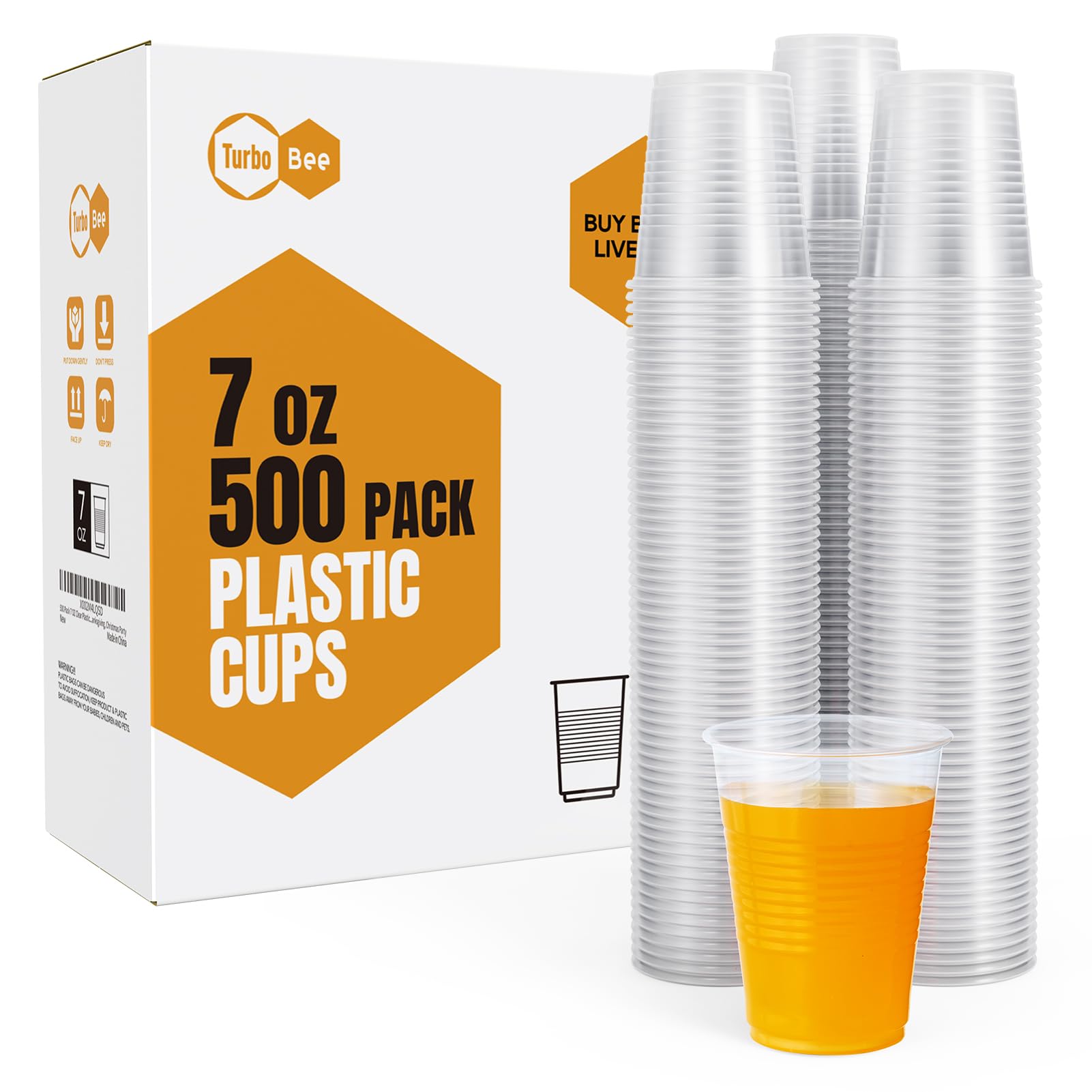Turbo Bee 500 Pack 7oz Disposable Plastic Cups,Heat-Resistant &amp; Food Safe Drinking Cups for Hot/Cold Beverages, Perfect for Schools, Offices, Events &amp; Commercial Use