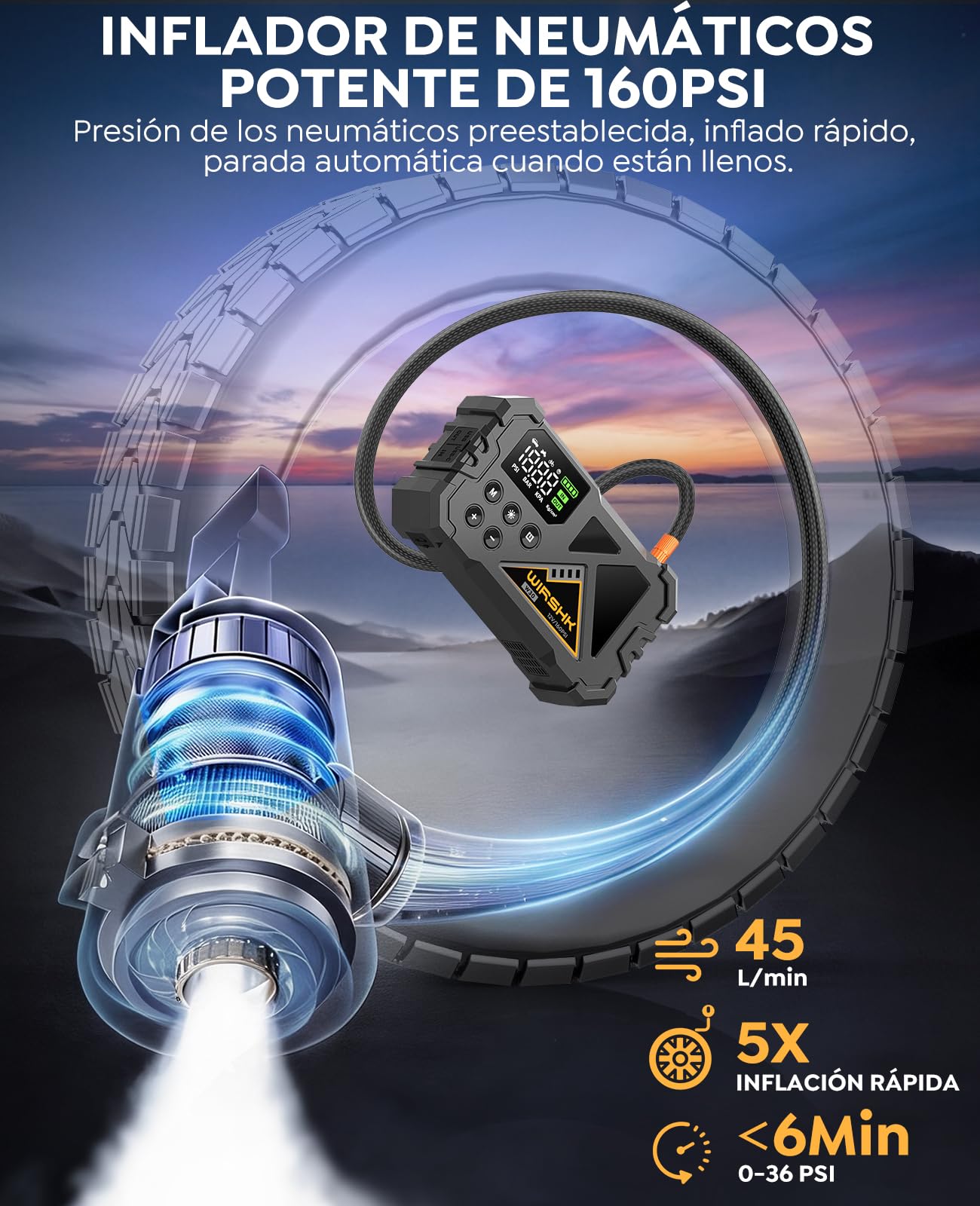 Arrancador de Coche 8000A con Compresor de Aire 160PSI, Booster 12V para All Gasolina y Diésel 10L,Pantalla LCD Multifunción con Visualización Precisa, Linterna LED de 600 LM | Arranque de Emergencia, Inflador Integrado, Portátil, Multifunción, Para Vehíc