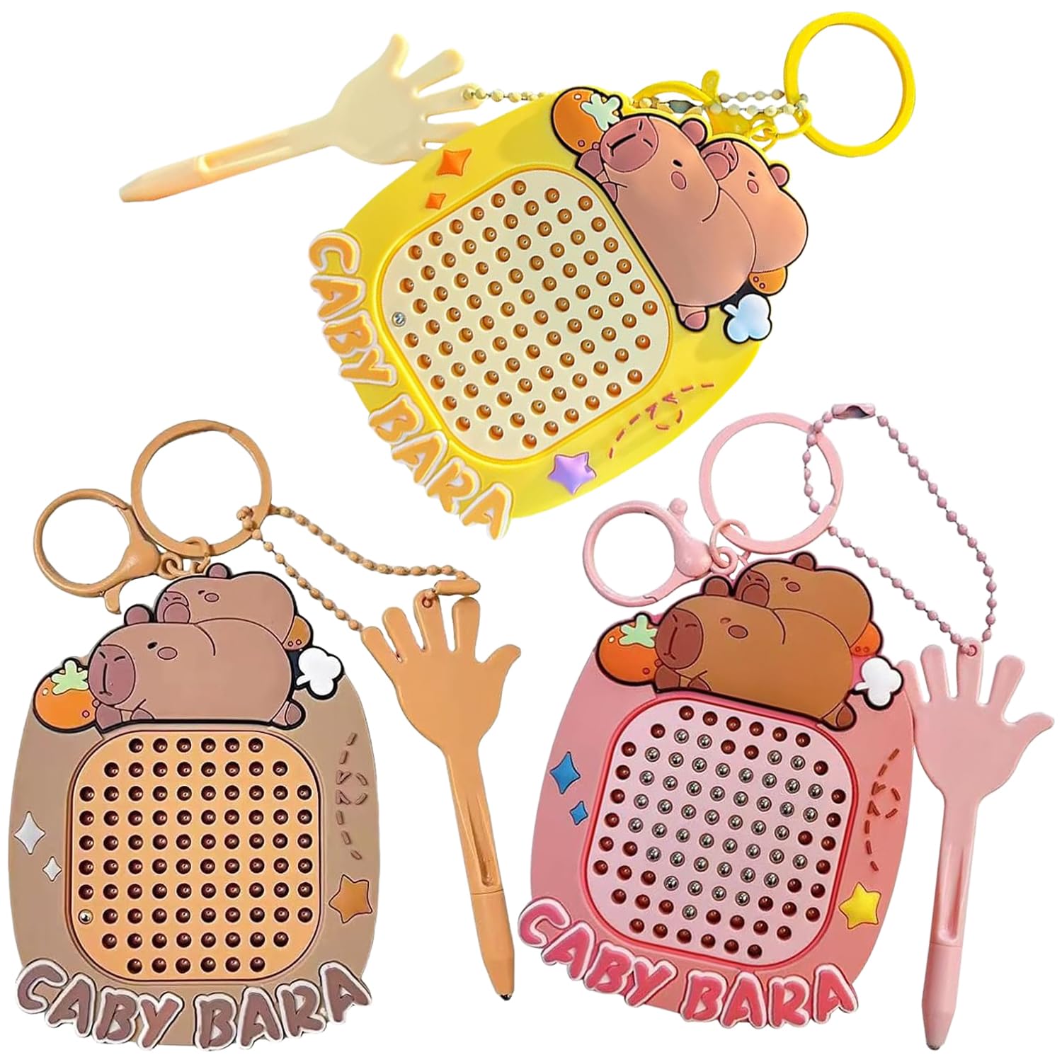 Capybara Keyring, 3 PCS Capybara Keyring with Magnetic Drawing Board and Maze Map Cute Stress-Relief Keyrings Portable Keychain Phone Accessory Keychain for Relieve Anxiety