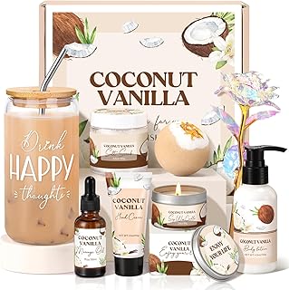 Spa Gift Baskets for Women, Vanilla Coconut Bath and Body Gifts Set for Women, Home Spa Self Care Gift, Relaxing Bath Set for Mom Wife Sister Friends Sister Girlfriend, Mother’s Day Thank You Gifts