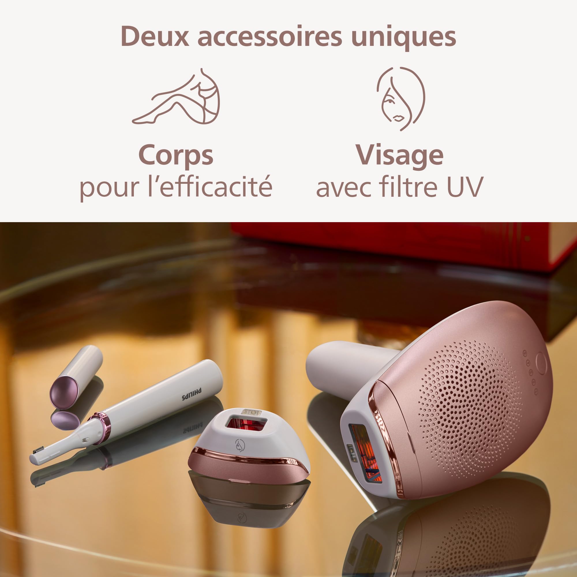 Philips Lumea série 7000, Épilateur à lumière pulsée, alternative à l'épilation laser, avec tondeuse-stylo Satin Compact, 2 embouts pour le corps et le visage, modèle BRI921/00