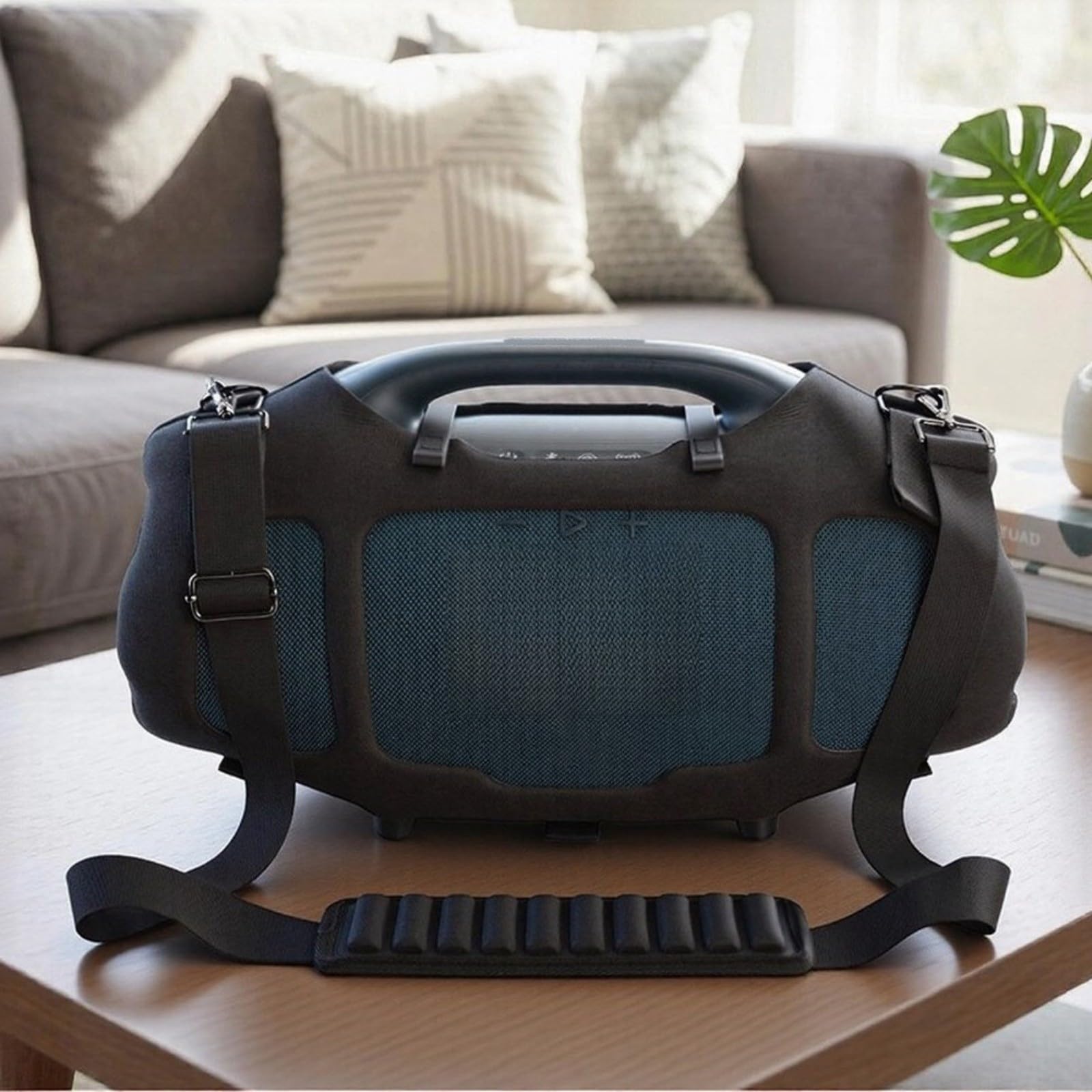 FACAIIO EVA-Hartschalen-Tragetasche für Lautsprecher, geräumige 51,8 x 21,8 x 26,6 cm Reisetasche mit verstellbarem Gurt und bequemem Griff für den Außenbereich, Schwarz