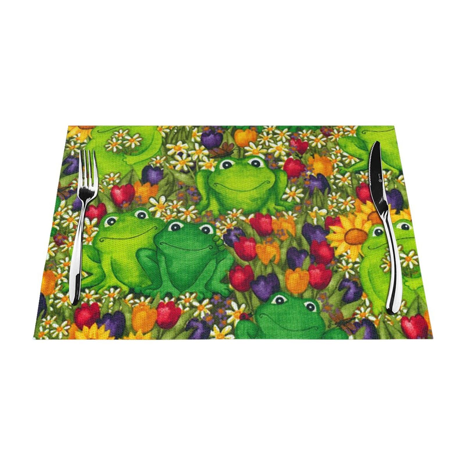 PVC Placemat Set of 4 PCS, 45x30 CM, frog Printed Non-Slip Heat Resistant Place Mats for Kitchen Dining Table Indoor Outdoor