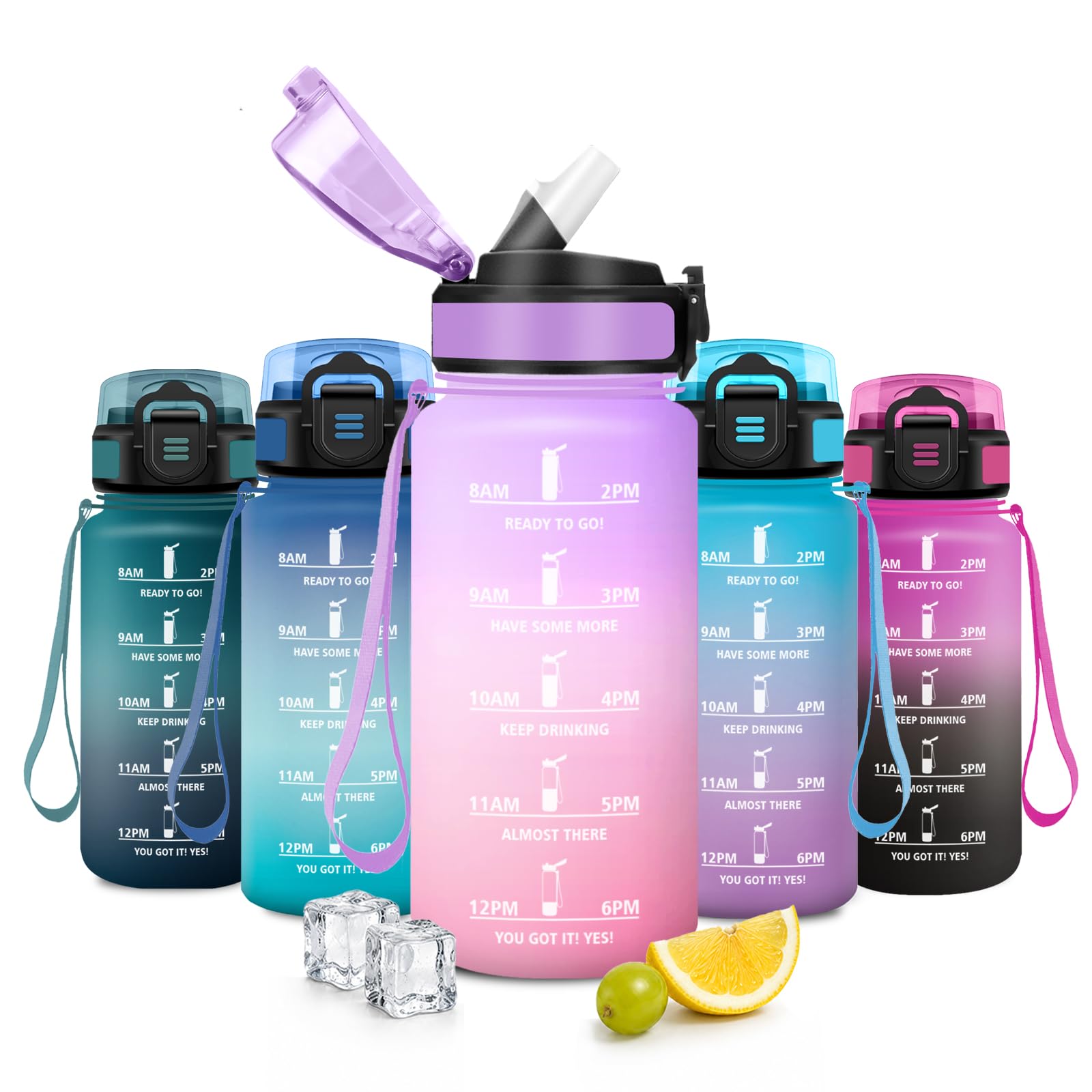 JAPORIA 500ml Water Bottles Motivational Water Bottle with Straw BPA Free Leak Proof Reusable Water Bottles for School, Office, Hiking