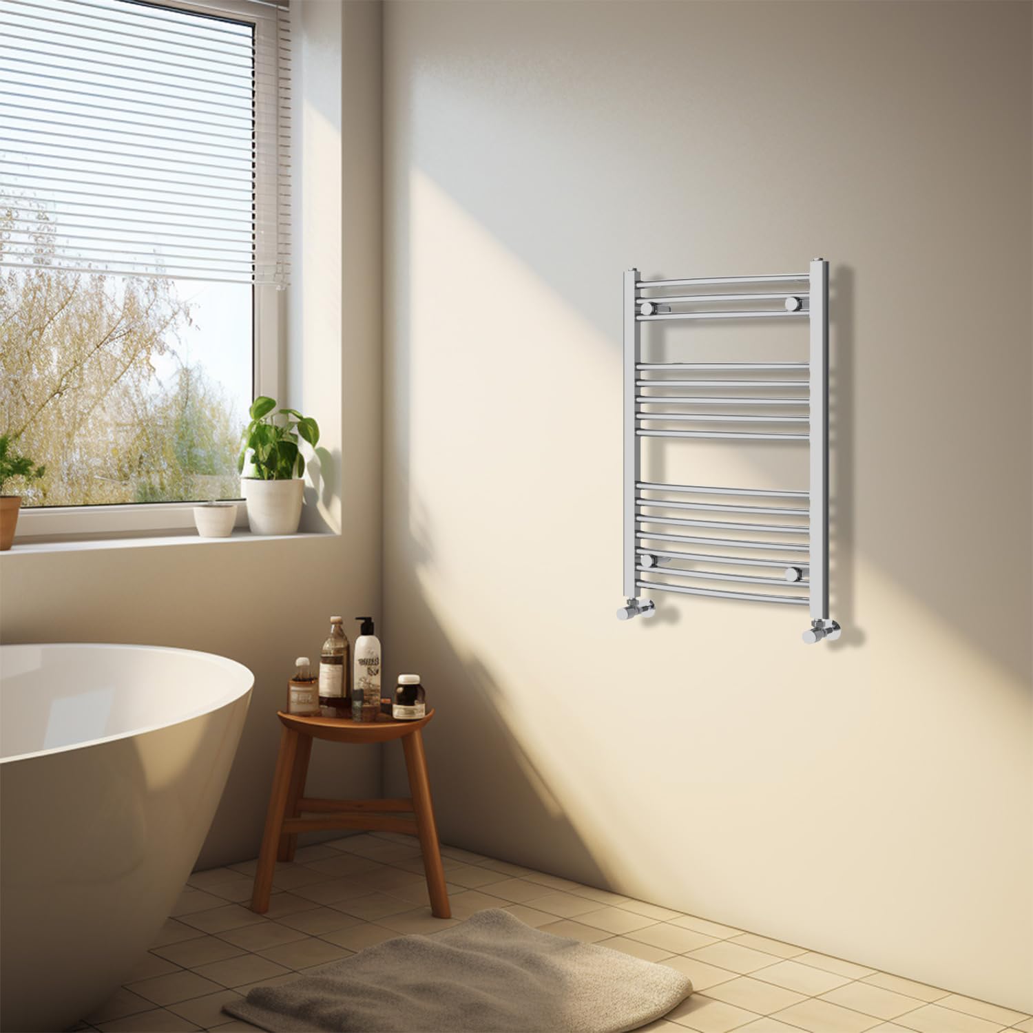 NRG Chrome Heated Towel Rail Curved Designer Bathroom Radiator - 800ร500mm