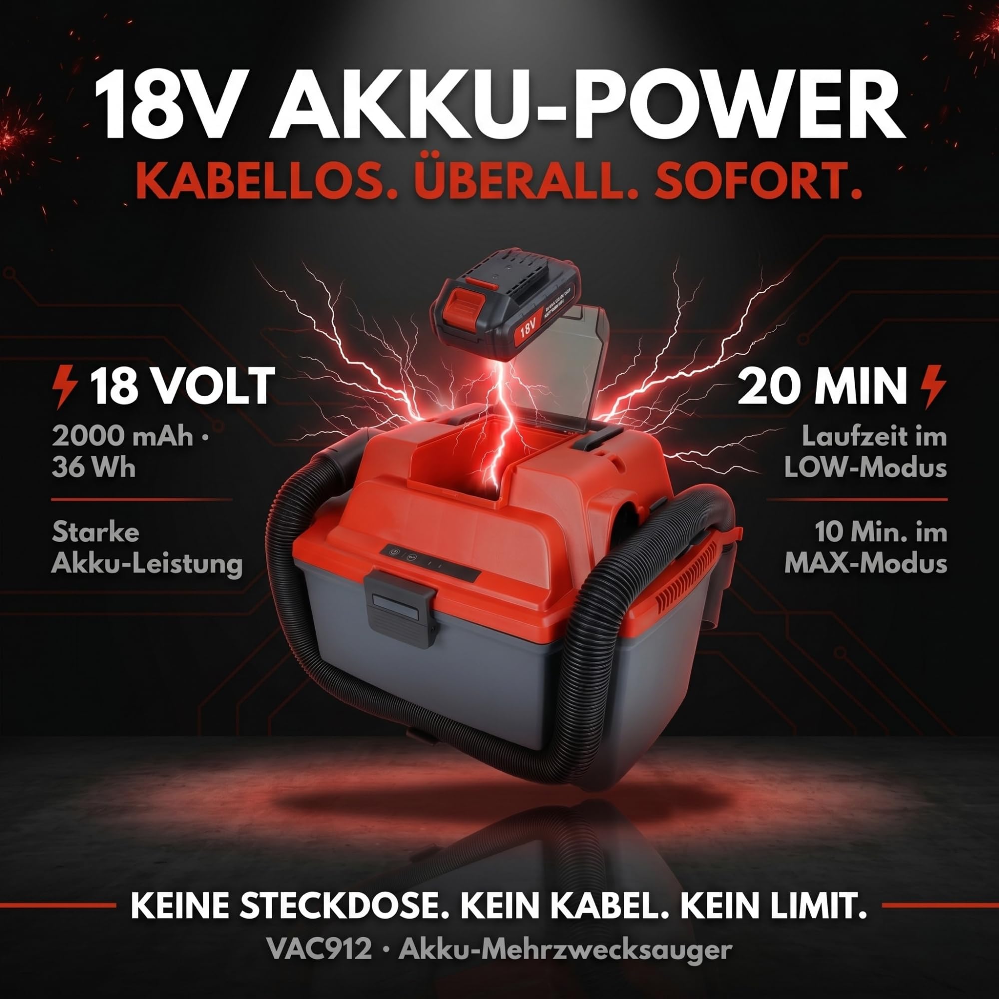 STAHLMANN VAC912 Akku-Nass-/Trockensauger 18V kabellos 16 Liter HEPA-Filter | inkl. Akku, Brushless, 3,5m Schlauch, kompatibel mit Makita LXT Akkus, Werkstattsauger, Akkusauger, Baustelle, Heimwerker Pro
