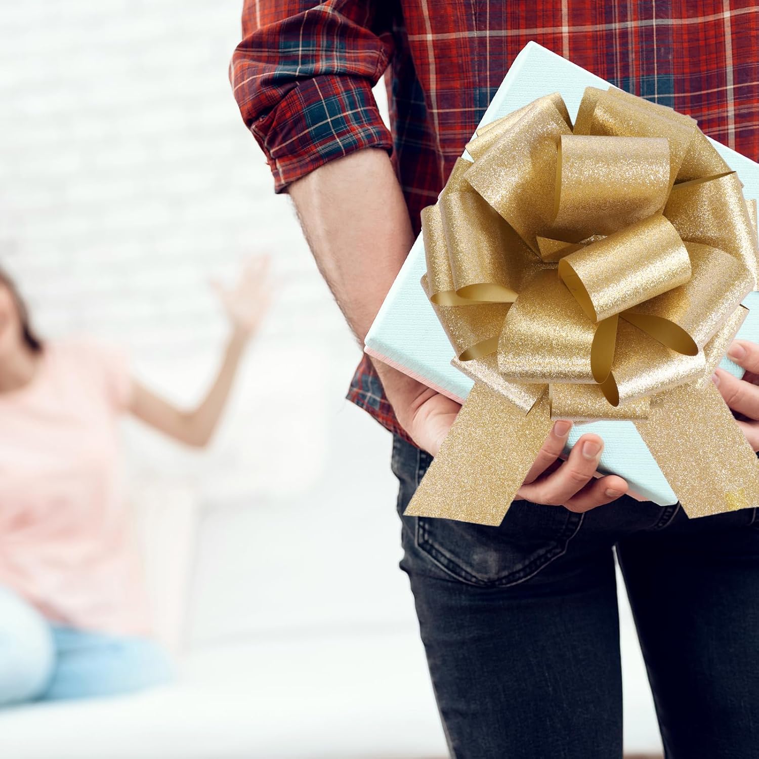 12" Large Gold Gift Bow,2pcs Big Bows for Gift Wrapping, Christmas Party Birthday Gift Wedding Ribbon Bows for Bikes, Boxes or Flower Decorations, Valentine's Day Gift Decorations (Gold) - Image 8