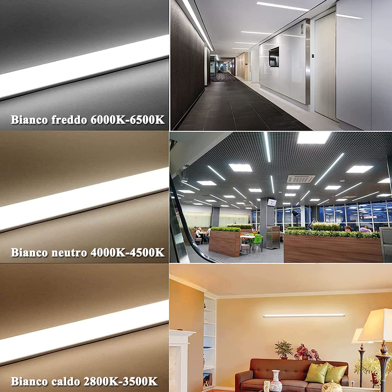 Sararoom Neon Tubo Led Barra 30cm 10W 1200LM Plafoniera Led Soffitto Bianco neutro 4500K Tubolare Luce Sottopensile, Lineare Lampada per Cucina Officina Ufficio Bagno Giardino Magazzino Garage Parete