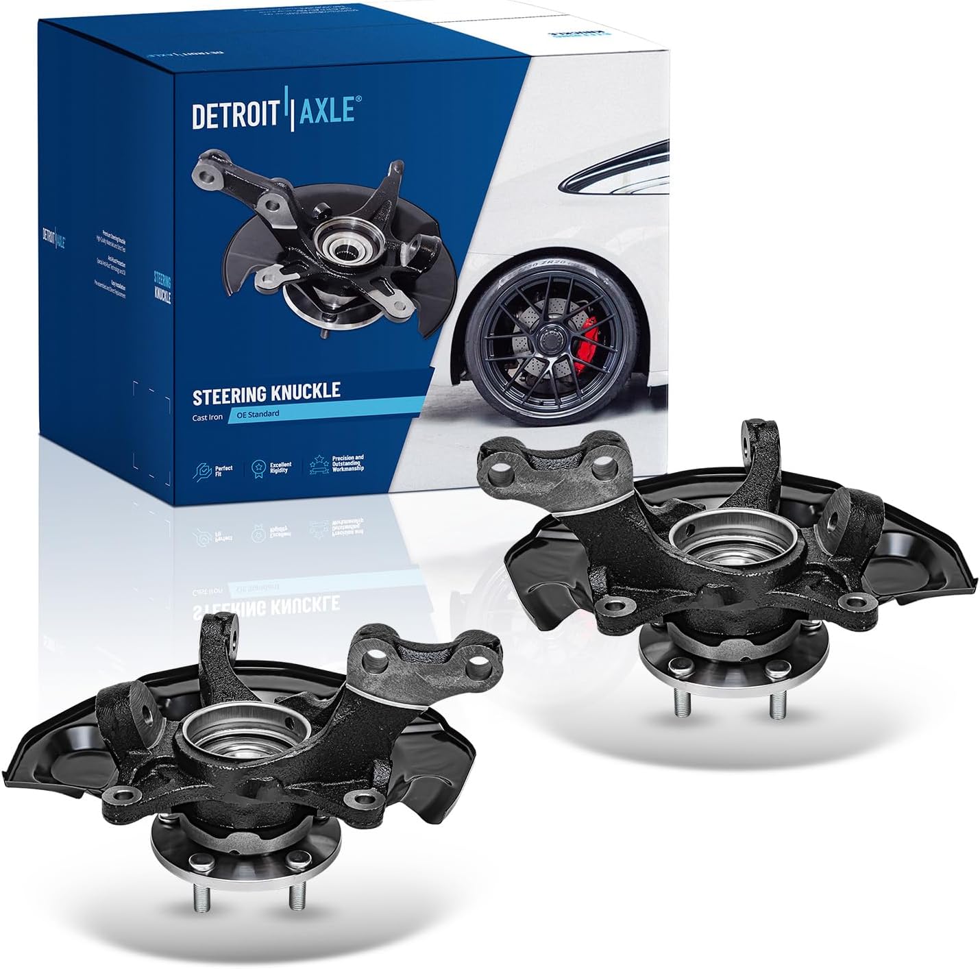 Detroit Axle - FWD Front Steering Knuckles & Wheel Bearing Hubs for 04-10 Toyota Sienna 2004 2005 2006 2007 2008 2009 2010, 2 Steering Knuckles & Wheel Bearings Hubs Assembly Replacement