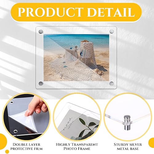 Miniatura 3 de Wesiti Paquete de 12 marcos de fotos acrílicos de 5 x 7 pulgadas, marco de fotos acrílico flotante transparente sin marco con soporte de metal para